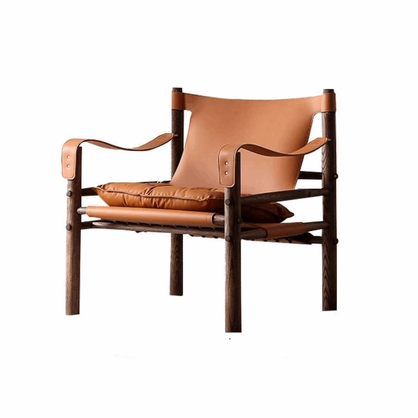 Fauteuil confortable en cuir et bois – SIROCCO