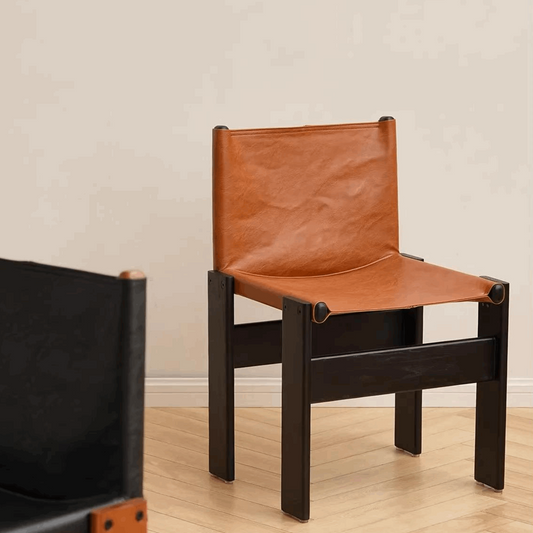 Chaise en cuir et bois de style vintage – EBENELLA