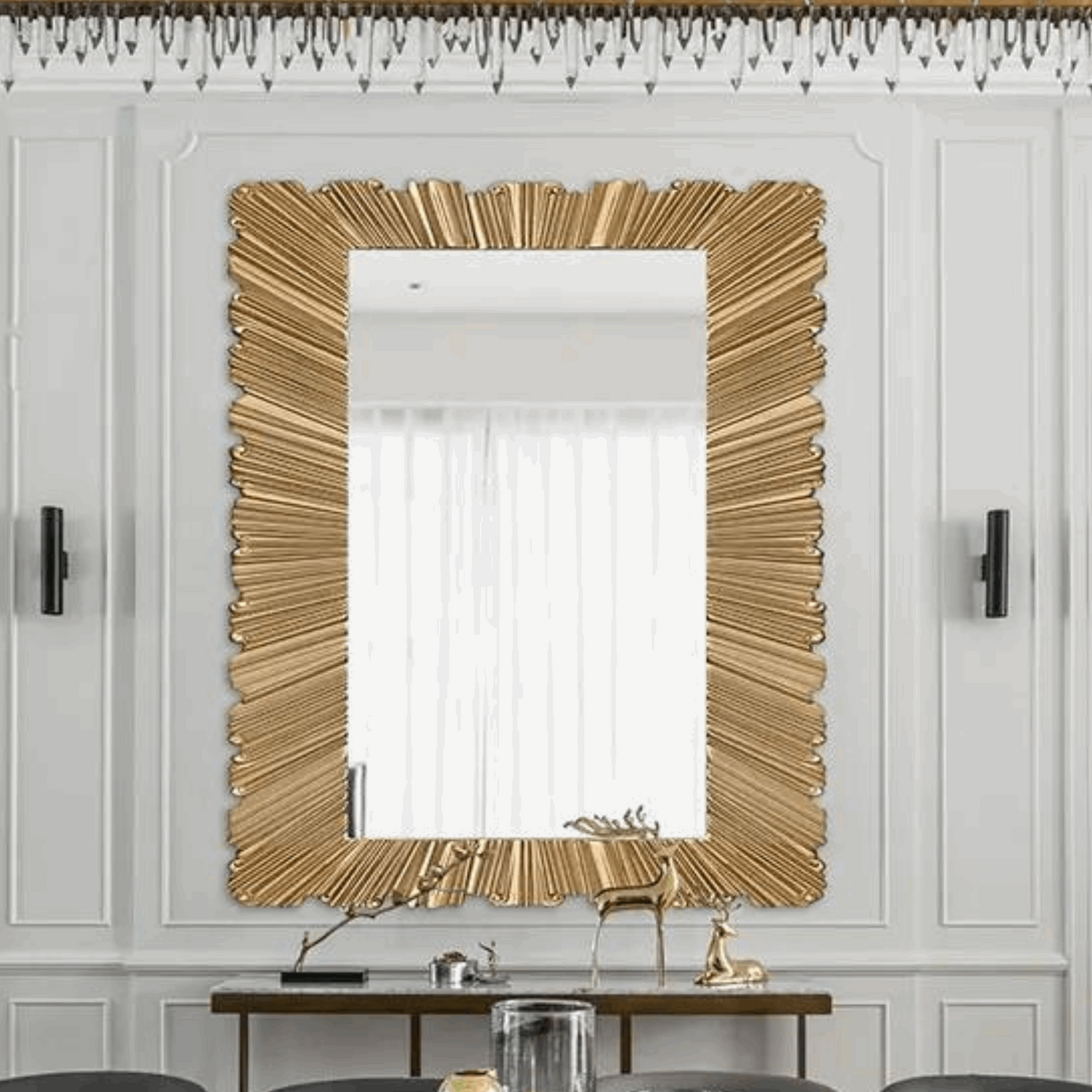 Grand miroir doré contemporain – DORÉA