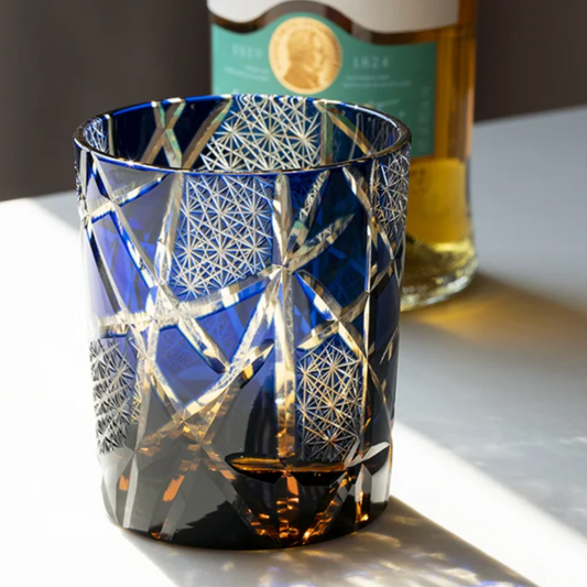Verre à Whisky ambre bleu en cristal Edo Kiriko – IRO