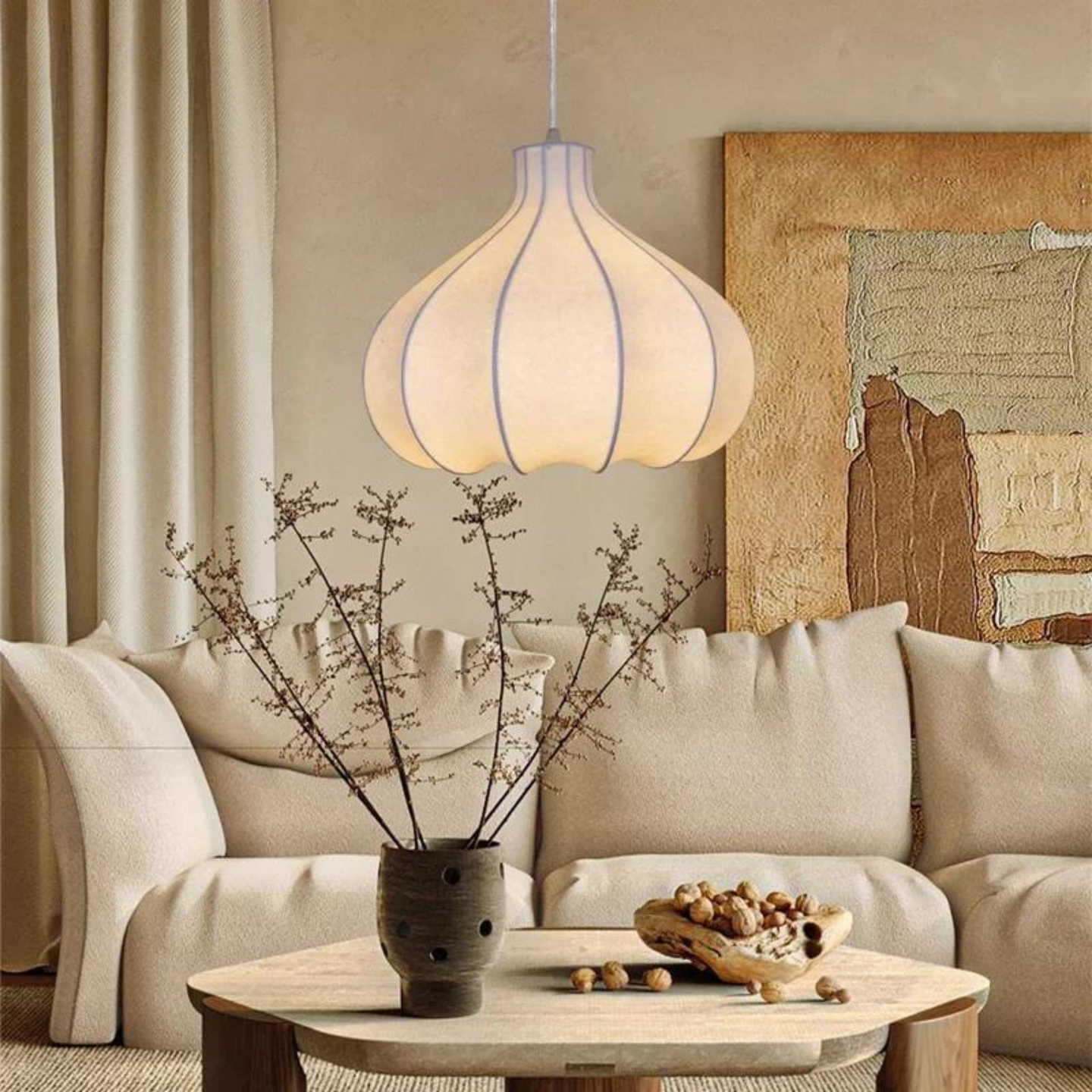 Japanese-style silk pendant light - YUGAMI