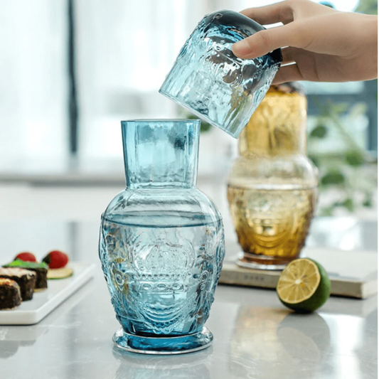 Carafe à eau en verre bleue vintage – SAPHIR