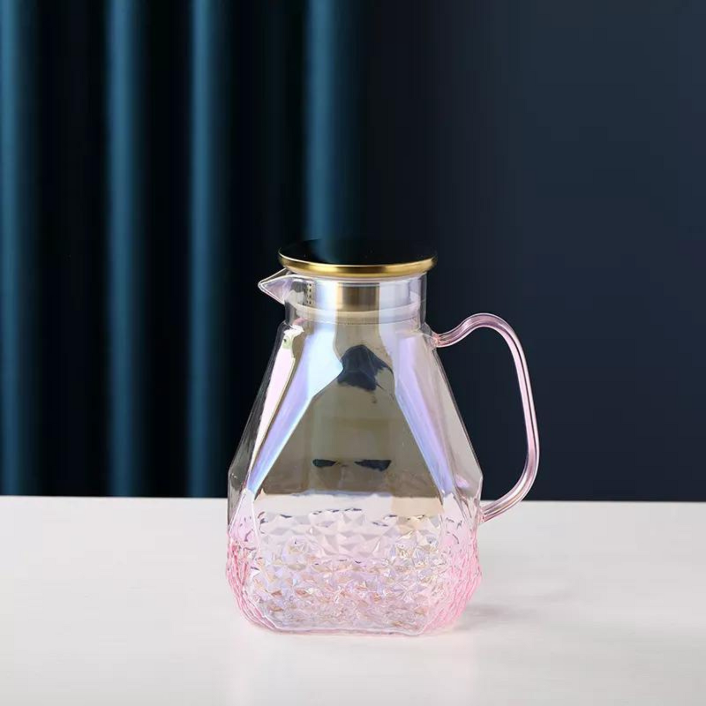 Design water carafe in pink bubbled glass 1600ml – ROSALINE