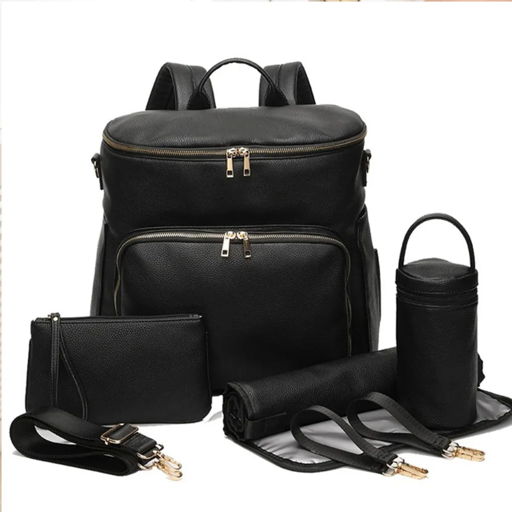 Black vegan leather diaper bag – VEGANÉLLA