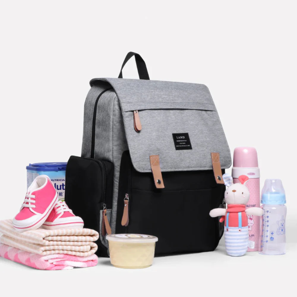 Gray patterned waterproof backpack diaper bag – CANAILLE