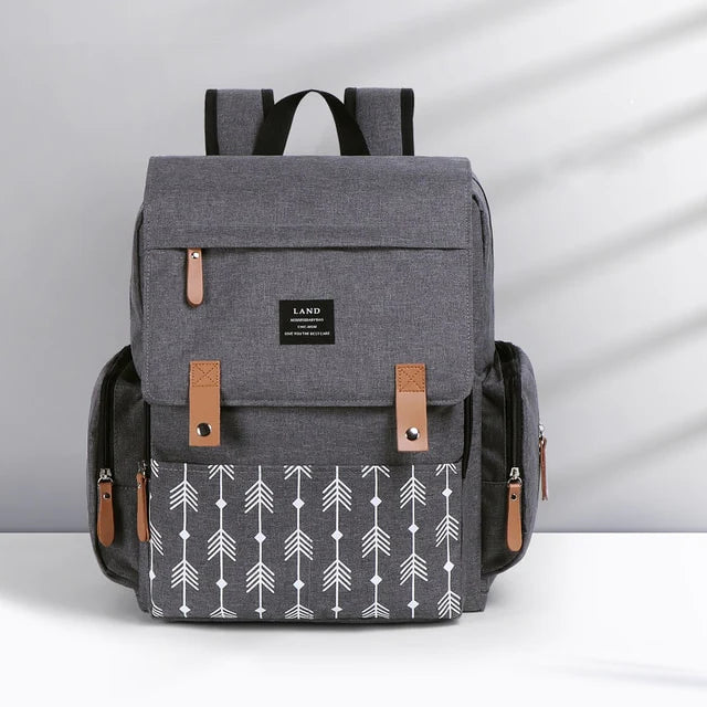 Gray patterned waterproof backpack diaper bag – CANAILLE